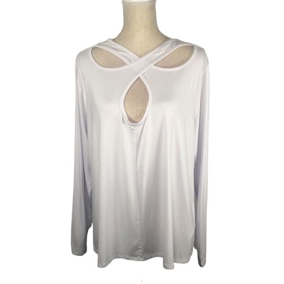 Eloquii Plus Size Crossover Cutout Neckline Top NWT White Size 22/24 - Picture 2 of 9